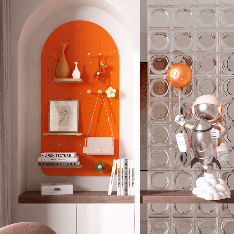 洞洞板定制实木玄关墙面展示木质书架装饰墙壁收纳挂板墙上置物架
