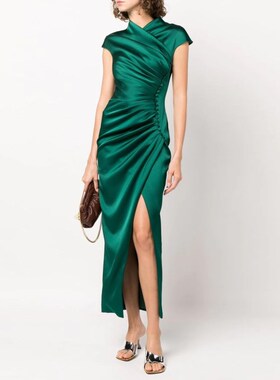 晚礼服墨绿色中长裙2024新款时尚气质秋季宴会小礼服连衣裙年会女