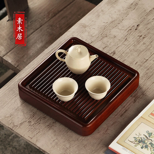 重竹方形功夫茶盘整块大小号实木家用简约排水式电木干泡茶台托盘