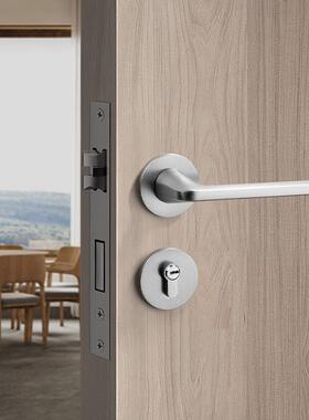 镍拉丝门锁室内卧室房间锁门门把手家用木门锁通门吸用型静拉丝镍