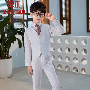 男童主持人西装套装礼服钢琴演出服白色小西服诗朗诵正装花童英伦