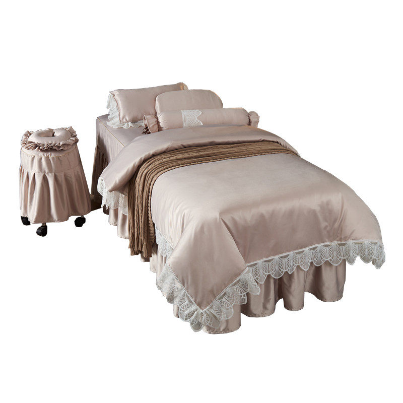 若比邻美容床罩四件套美容床套新款美容院四件套可支持定做米色