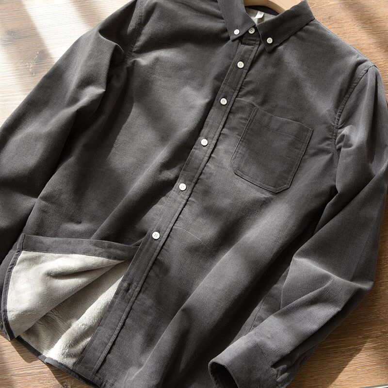男士加绒衬衫 棉质灯芯绒加绒加厚保暖长袖衬衫 可内搭外穿男装k