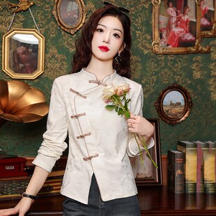 新中式国风盘扣旗袍衬衫女2025早春新年红色上衣春秋复古优雅小衫