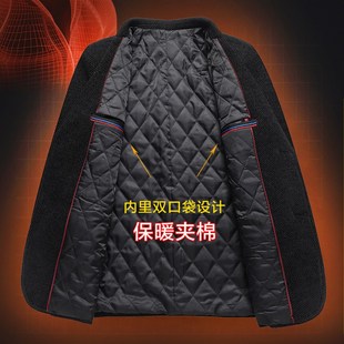 爸爸秋冬季外套装中老年人西装男中年单西服保暖便西爷爷加厚衣服