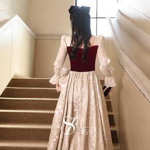 高级感气质礼服 订婚礼裙结婚当天便装 敬酒服新娘2024新款 秋冬长袖