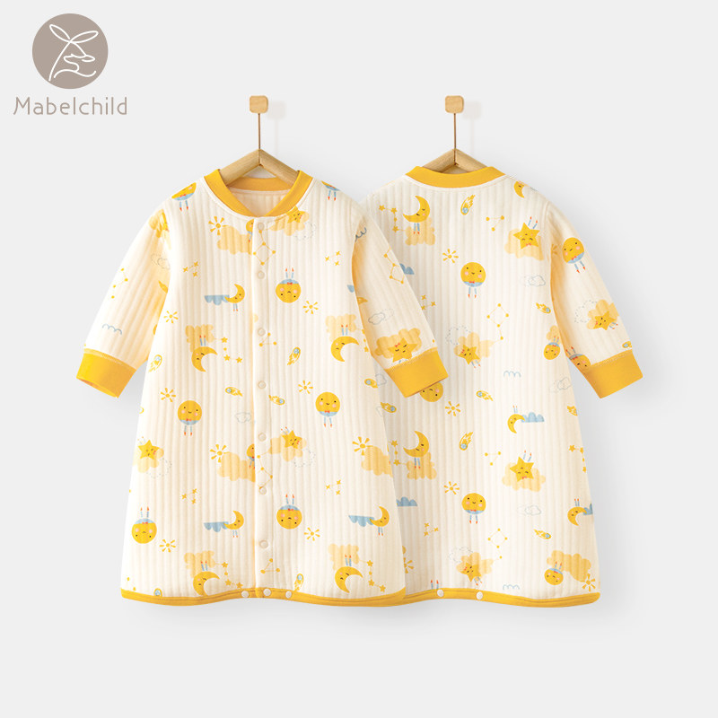 宝宝睡袍秋冬季夹丝纯棉保暖男女儿童睡袋加厚长袖家居服婴儿睡衣