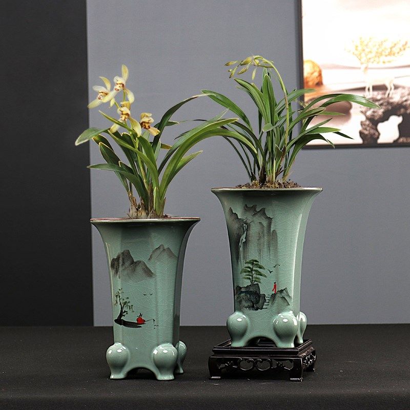 哥窑手绘紫砂兰花专用盆高款冰裂飘枝吊兰六月雪紫檀绿植陶瓷花盆,鲜花速递/花卉仿真/绿植园艺,花盆,淘宝优惠券,粉丝福利购,淘宝优惠卷