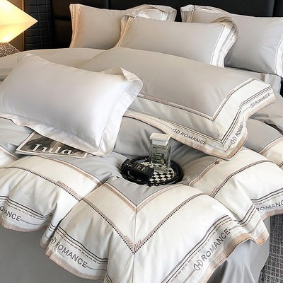 高级感撞色时尚全棉磨毛四件套A类纯棉被套床单床笠秋冬床上用品4