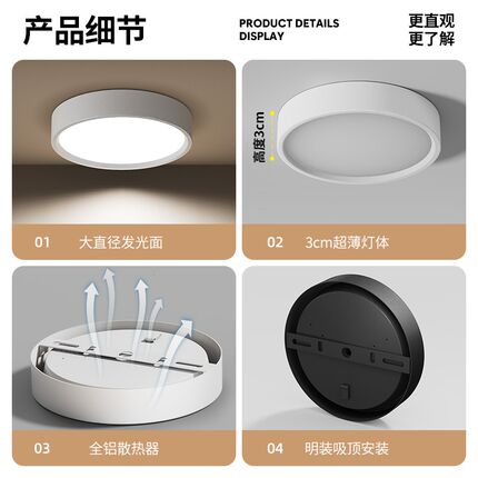 超薄明装筒灯圆形led小吸顶灯吊顶灯过道灯入户走廊玄关天花射灯