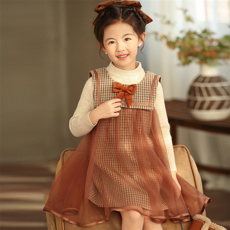 女童2023秋冬新款毛衣呢子纱裙套装女两件套学院风中大童毛衣套裙