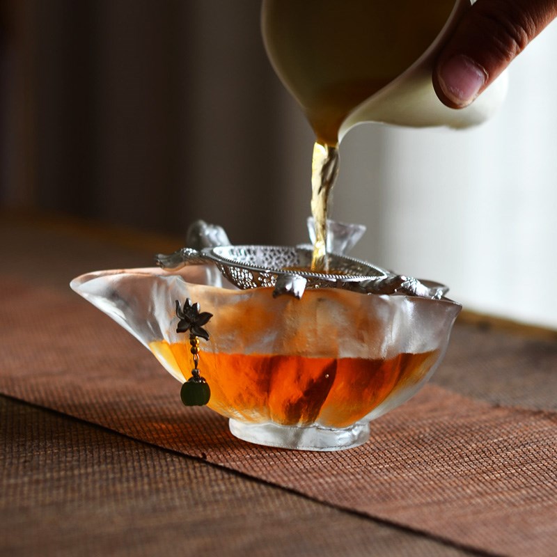 日式手工茶漏纯锡镶银玉坠茶过滤网创意个性茶滤家用滤茶功夫茶具