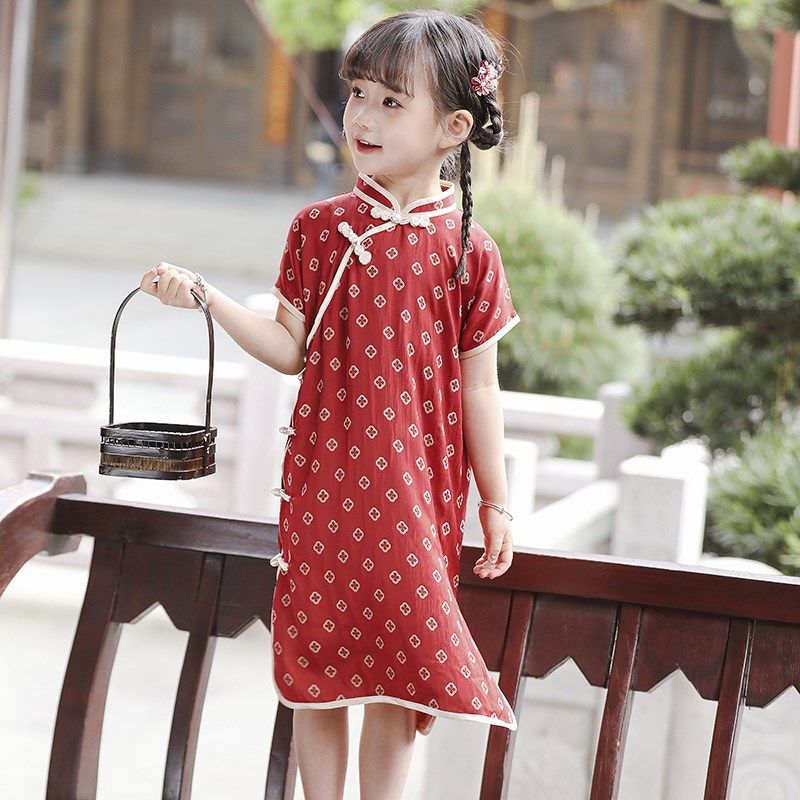 儿童旗袍夏季短袖中式连衣裙女童改良小旗袍女孩国风童装洋气汉服