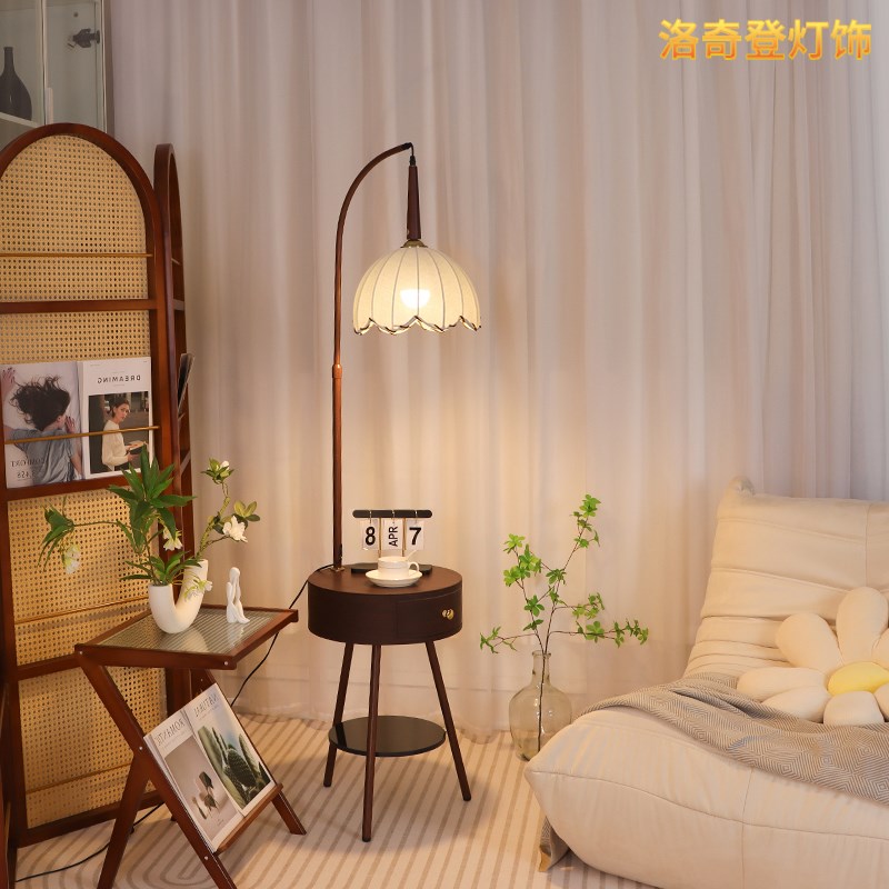 中古客厅落地灯沙发边高级感卧室床头柜抽屉置物茶几一体装饰台灯