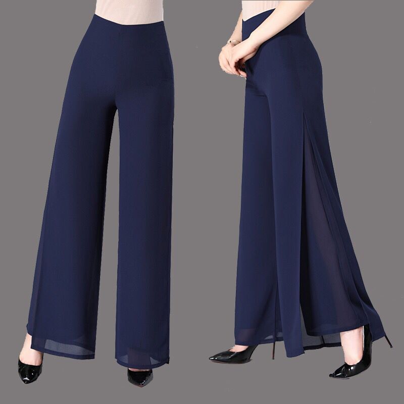 双层雪纺阔腿裤女裤大码高腰甩腿裤开叉裙裤舞蹈裤休闲裤长裤甩裤