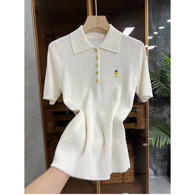 镪推!简约却不简单!POLO领羊毛短袖针织上衣女    S85262~JS