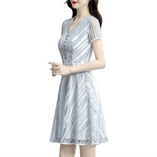 中年妈妈雪纺小个子高贵夏天连衣裙气质夏装 40岁女30裙子 新款 夏季