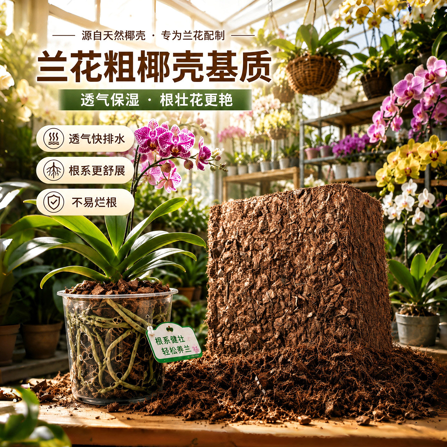 天然低盐大椰壳砖改良土壤覆盖物有机种植介质颗粒透气花土栽培土