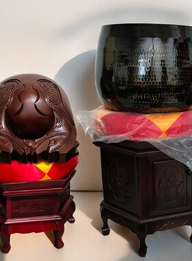 六角实木木鱼架铜磬铜罄大殿16寸18寸20寸至28寸摆件寺院法器架子