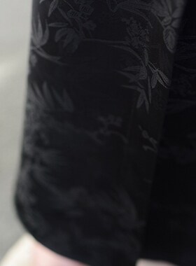 TRR style提花新中式旗袍盘扣轻国风半身裙黑色开叉 女高腰长裙子