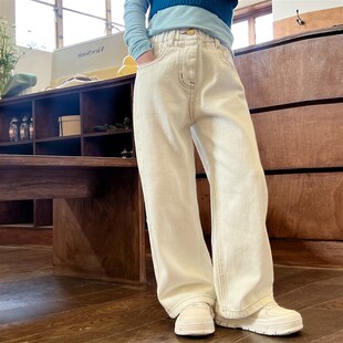 韩国女童牛仔裤中大童2024春季上新白色休闲直筒裤牛仔裤显瘦气质