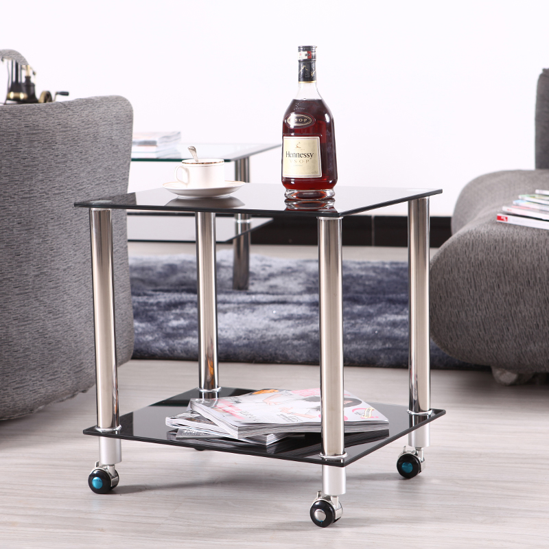 透明钢化玻璃小茶几简约小方桌极简沙发边桌茶色移动茶台阳台桌子