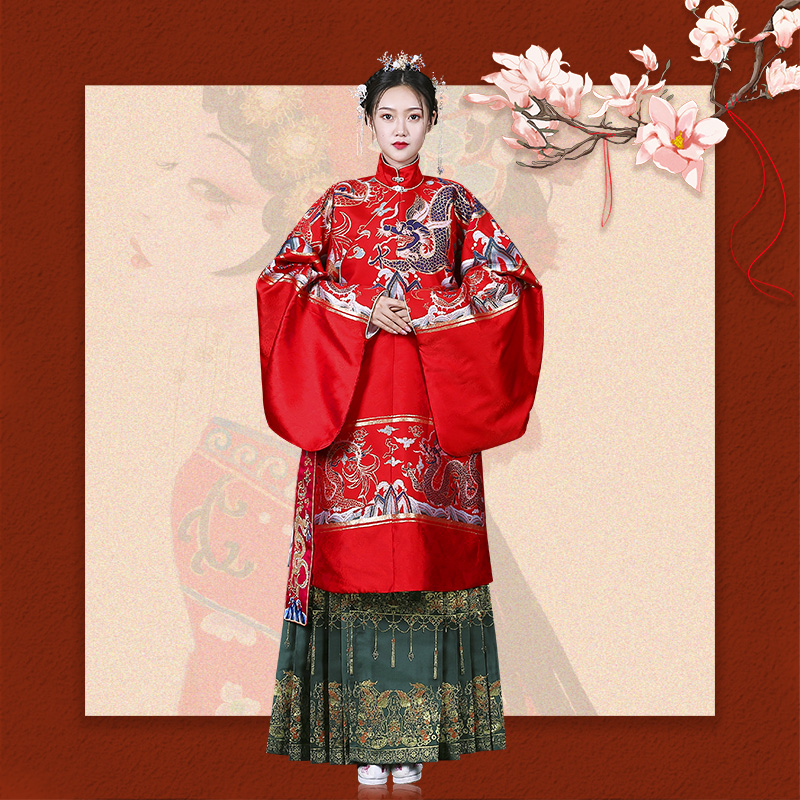 布许明制汉服妆花织金蟒袍立领交领长袄琵琶袖马面裙上袄中式婚服