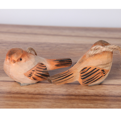 小胖鸟木雕摆件  小瘦鸟挂件 动物木雕 小鸟实木雕塑创意桌面摆件