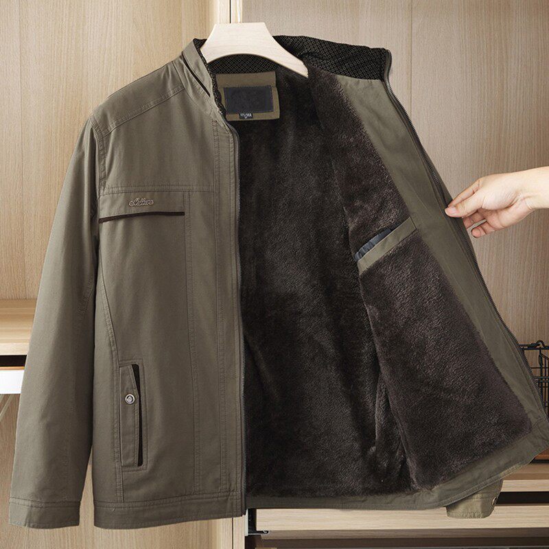 秋冬装立领中老年加绒夹克爸爸冬季加厚外套老人男装棉上衣爷爷