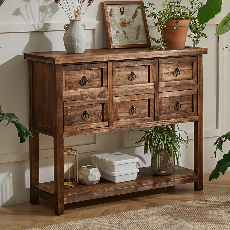 美式乡村实木斗柜复古玄关柜客厅收纳柜子置物架家用靠墙矮柜整装