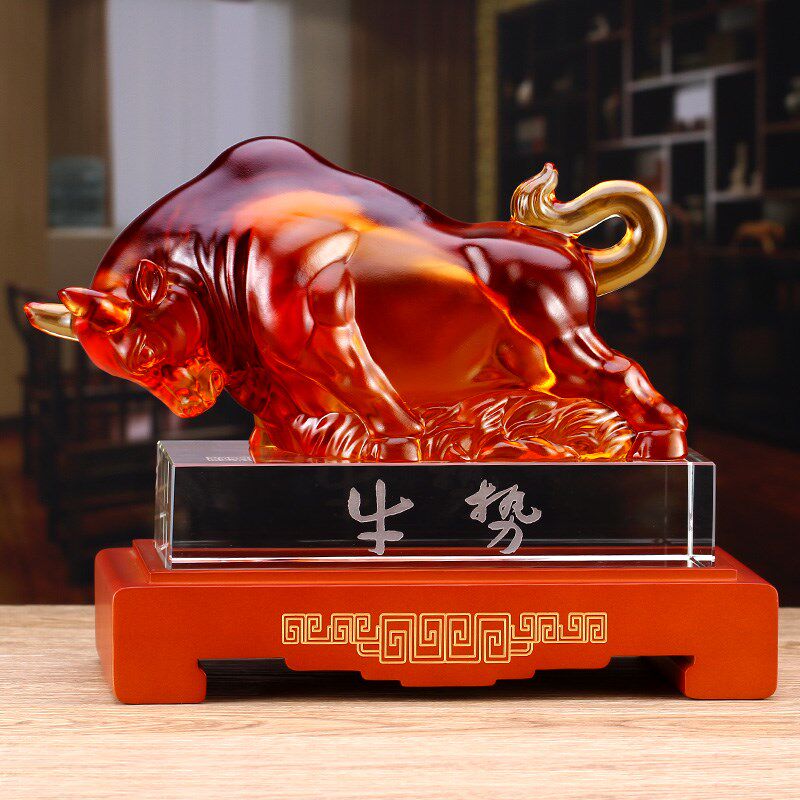 琉璃牛摆件办公室桌面招财开业工艺品酒店送老板礼品家居装饰镇宅