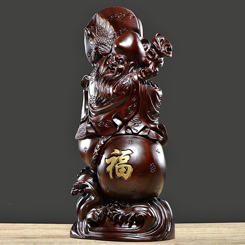 黑檀木雕老寿星公寿翁摆件实木质工艺品家居装饰生日祝寿贺寿礼品