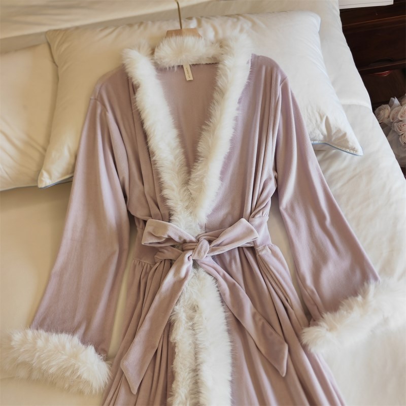 海岛绒睡袍女春秋冬季中长款连衣裙新款加绒保暖高级感浴袍家居服