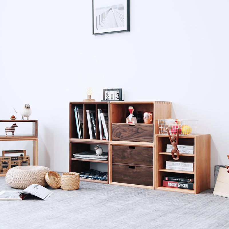 实木黑胡桃木格子柜客厅卧室收纳置物柜简约书架自由组合小书柜