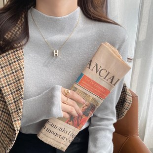 黑白条纹针织半高领打底衫女装内搭2024秋冬新款毛衣长袖春秋上衣