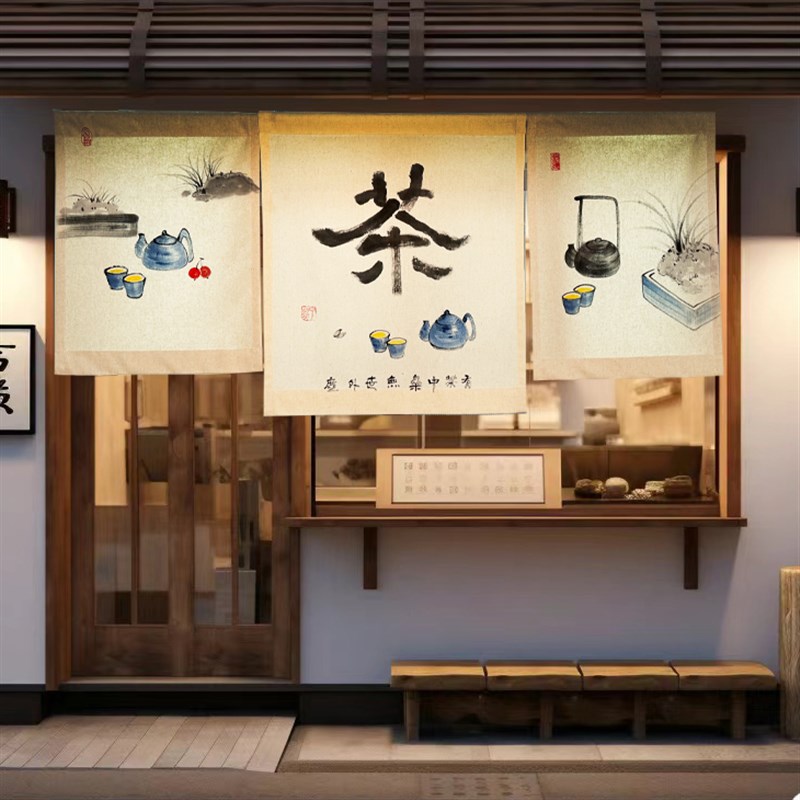 手绘门帘店铺商用门头帘日式布帘子中式短帘氛围隔断帘挂帘定制
