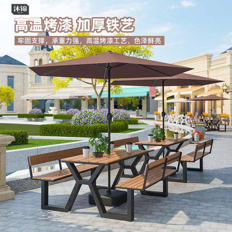 天户连体桌椅户外桌椅组外合景公园室外露长凳小吃街区座椅广场一