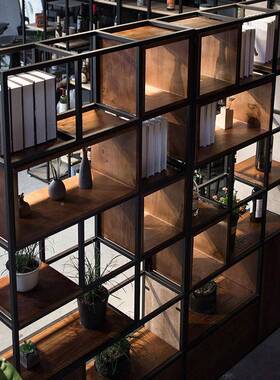 北铁艺落地置物架办公室隔断屏风子现代简LOF约T工欧JM181028柜业