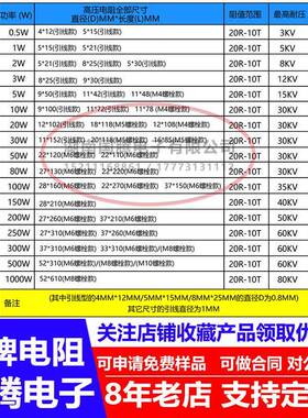 R80玻璃釉大红袍W铜脚高2频无感高压电阻20TNZK2.2K2.I4K2.5K3.0K