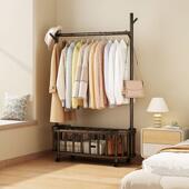 实木衣带帽架可移神动轮落卧地挂衣架室家用床边晚上放JPF衣服收