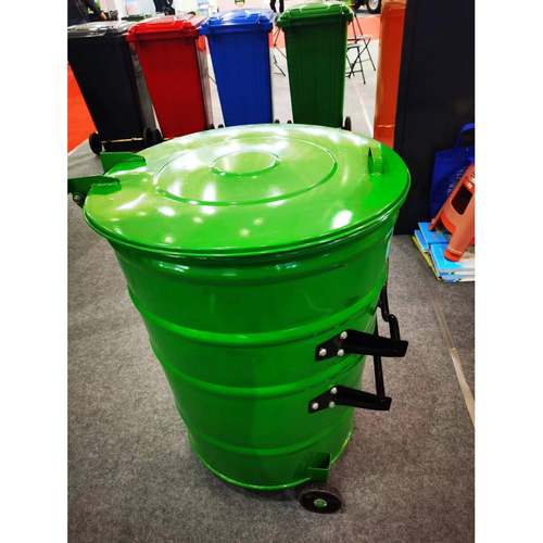 厂家供应360升圆形铁质垃圾桶镀锌钢板挂车垃圾桶360l铁皮圆