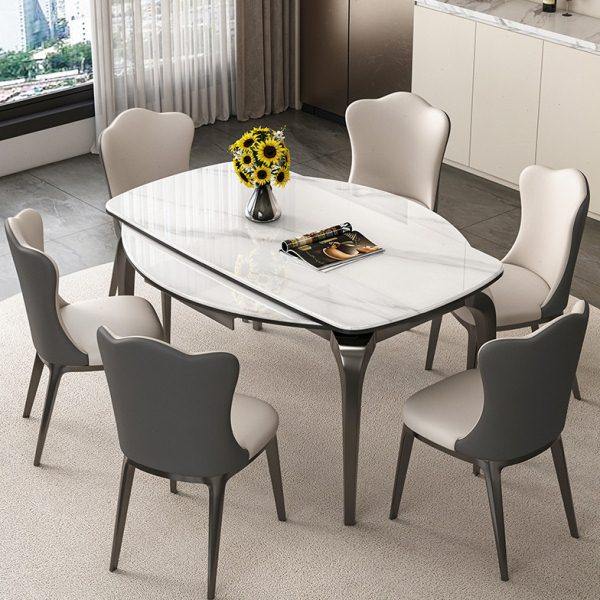 可伸缩超晶石餐桌现代简约轻奢家用小户型可伸缩大理石餐桌椅组合,住宅家具,岩板餐桌,淘宝优惠券,粉丝福利购,淘宝优惠卷