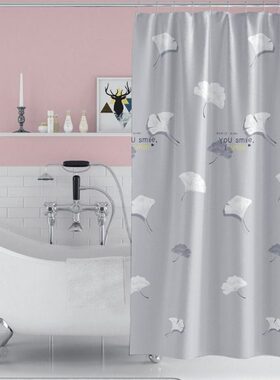 灰色门帘银杏窗帘背景墙布洗澡防水雨布装饰布遮挡帘子卫生间浴帘
