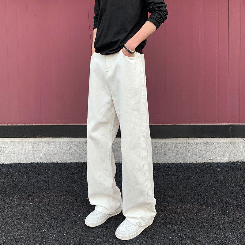 美式复古牛仔裤男款春季显瘦水洗纯棉裤子休闲直筒弯刀裤百搭阔腿