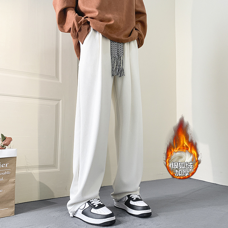 冬新大码直筒裤银狐绒宽松阔腿编织绳拖地束腿裤K1033J加绒-P45