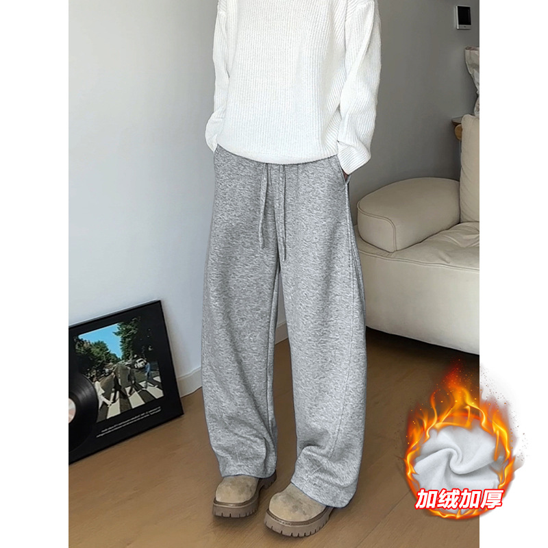 裤子男冬季美式弯刀卫裤男款加绒加厚裤子高级感直筒休闲运动裤