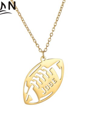 创意个性DIY名字定 制镂空橄榄球英文字母吊坠项链男生不锈钢饰品