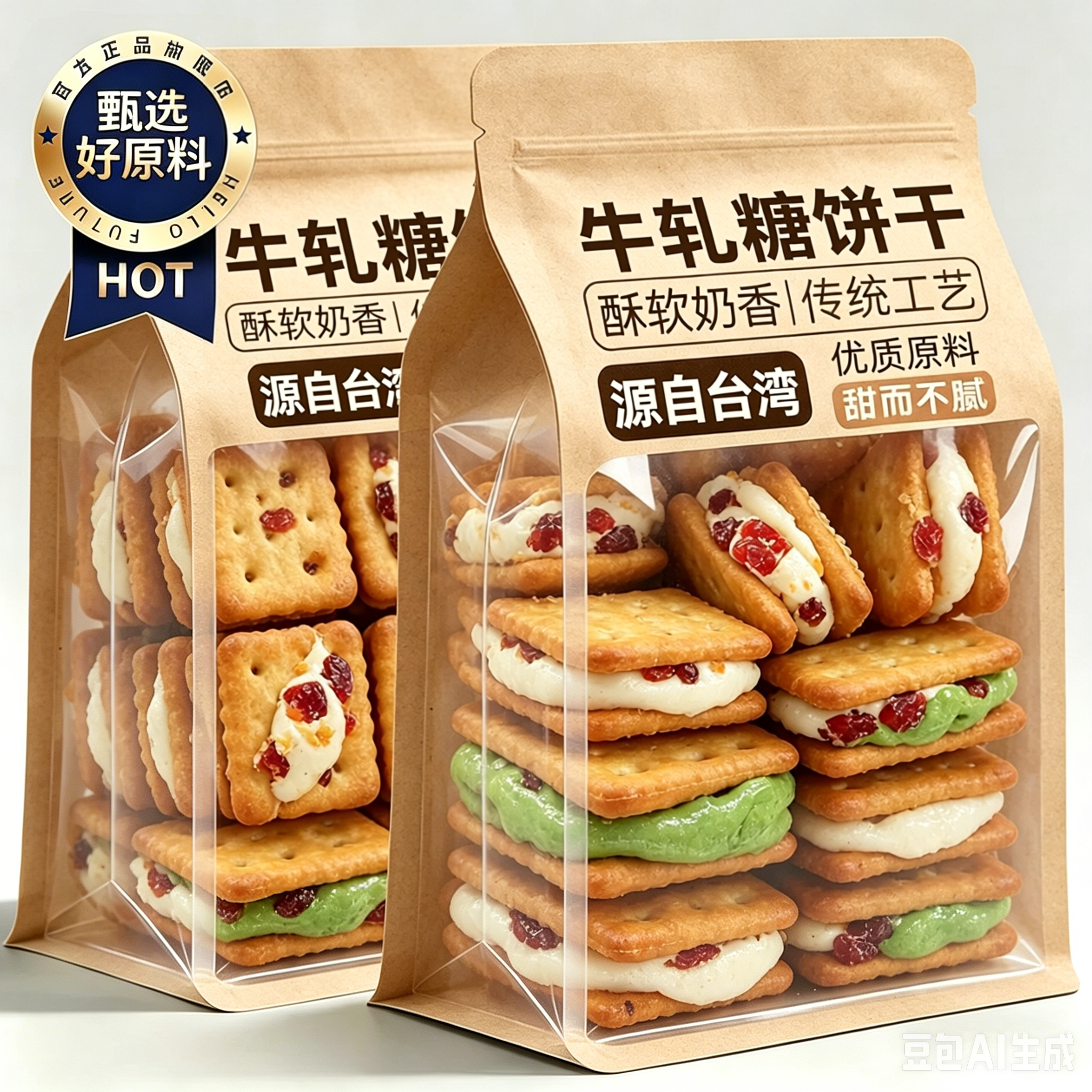 香葱牛轧糖夹心饼干抹茶网红零食台湾手工曲奇正品独立包装蔓越莓