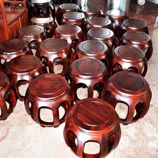 印尼黑酸枝鼓凳红木阔叶黄檀非洲酸枝实木传统中式圆凳茶几凳古凳