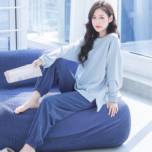 睡衣女士冬季 双面德绒长袖 宽松舒适简约家居服套装 带胸垫春秋冬季